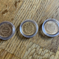 Lot de 3 pièces napoleons 20 francs or.