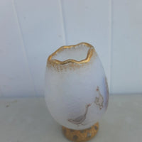 Rare Ancien Petit Vase Daum Nancy Gardeuse D Oies Verre Givré. Bordé D Or.