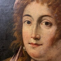Tableau ancien huile portrait femme reine bijoux renaissance fontaine bleau xvie