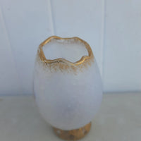 Rare Ancien Petit Vase Daum Nancy Gardeuse D Oies Verre Givré. Bordé D Or.