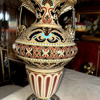 MAGNIFIQUE GRAND VASE EN GRES BYSANTIN SARREGUEMINES no 831