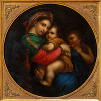 XIXème Huile Tondo sur cuivre d'après le vieux maître italien Raphaël  Cadre doré ancien