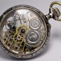 MONTRE ANCIENNE RARE GOUSSET SQUELETTE ARGENT NIELLO 1900 VINTAGE POCKET WATCH