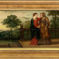 Tableau Ancien Huile Scène Religieuse La Vierge en Visite Chez Anne Début XVIIe