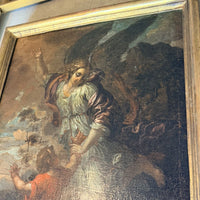 Tableau ancien – Scène religieuse / Ange et enfant – Huile sur toile