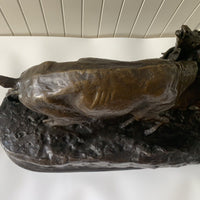 Sculpture en bronze combat de cerfs